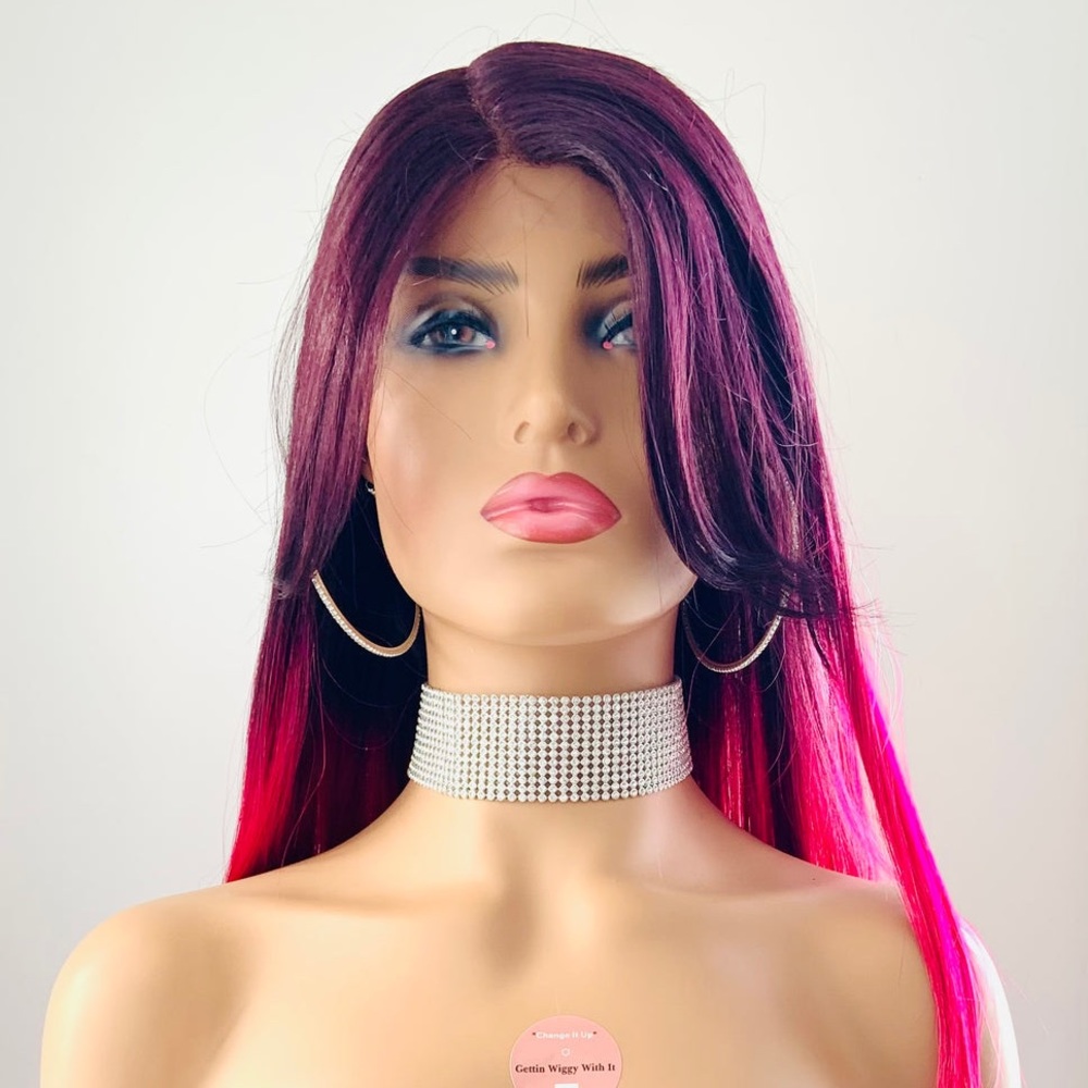 💜Pretty Ombre Purple Pink Mix Premium Fiber Lace Front Wig🩷NO FURTHER DISCOUNT🌷